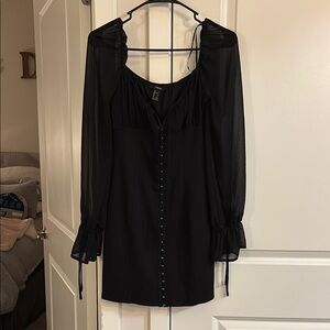 Black Sheer Sleeve Mini Corset Dress